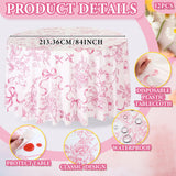 Ganeen 12 Pcs Pink Floral Bow Plastic Tablecloth Flower Round Vintage