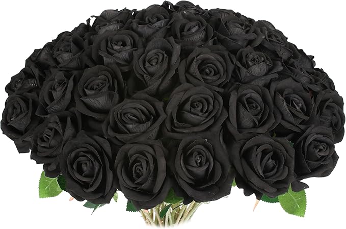 30 PCS Fake Black Roses Artificial Flowers Bulk Halloween