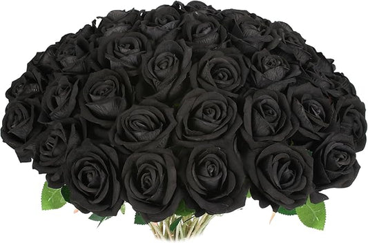 30 PCS Fake Black Roses Artificial Flowers Bulk Halloween