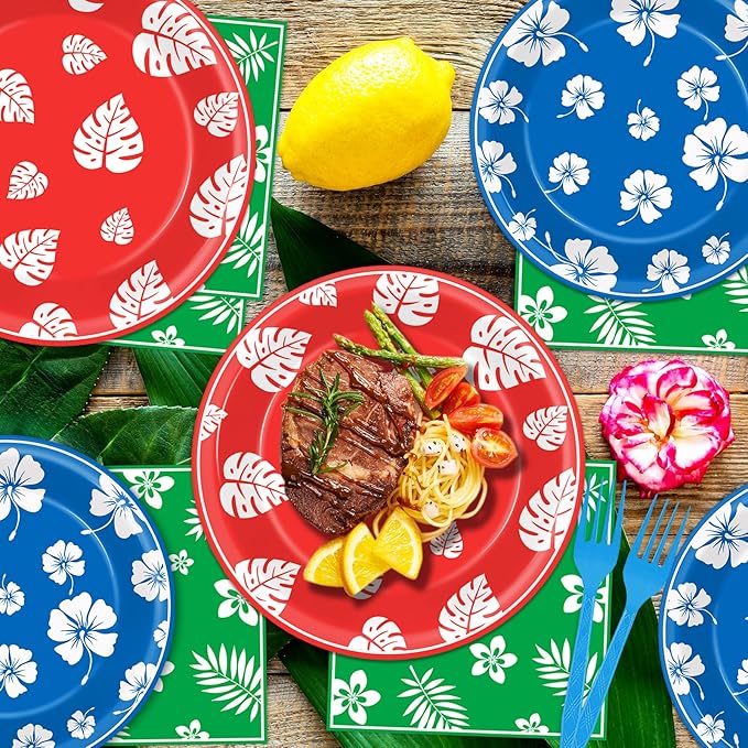 96pcs Hawaii Party Plates and Napkins Tropical Cartoon Movie
