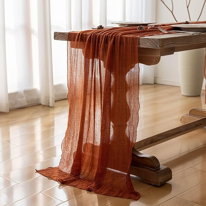 Keketoarrange 6pcs Fall Terracotta Table Runner Rust Gauze Rustic