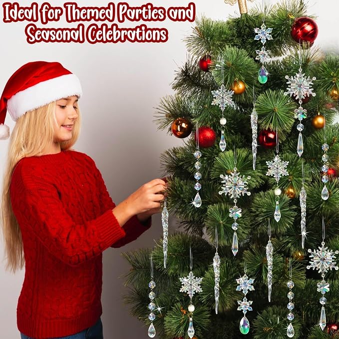 Christmas Tree Decorations Crystal Ornaments - 18pcs Iridescent