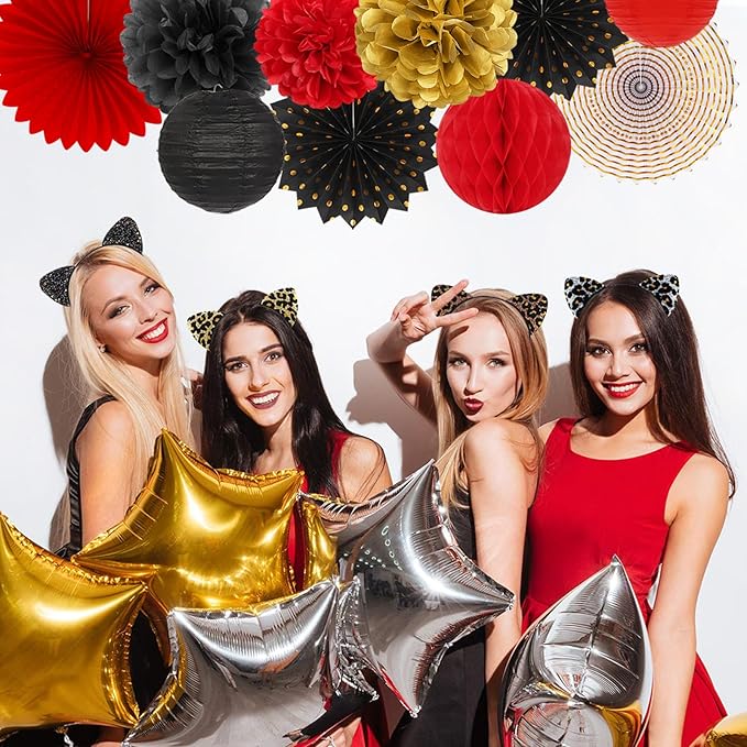 Red Black Gold Casino Theme Party Decorations 20pcs Game Night Paper