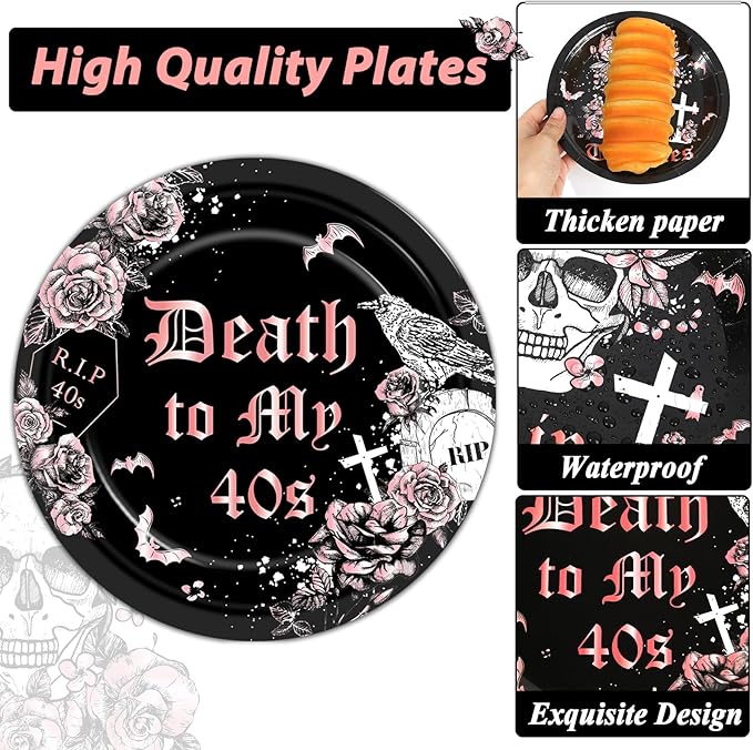 100 Pcs 50th Birthday Party Supplies Death to My 40s Paper Plates
