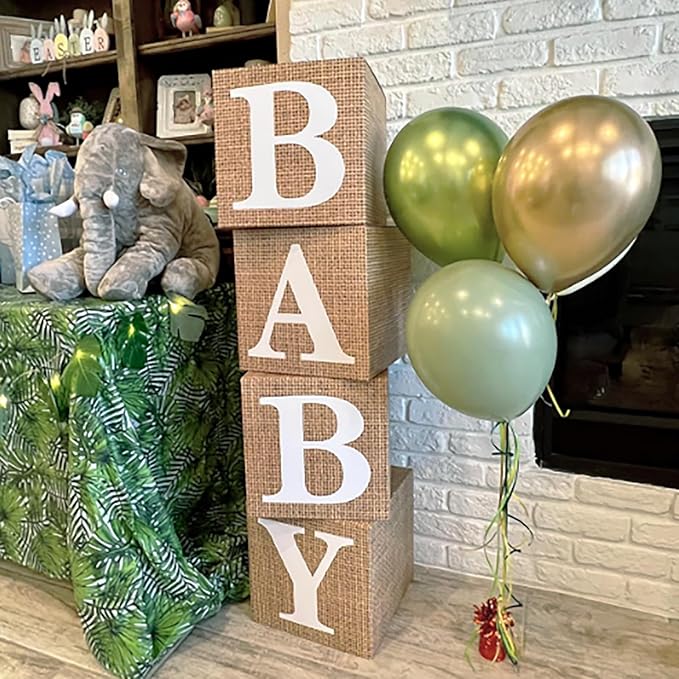 Burlap Print Baby Shower Boxes for Gender Reveal Party Gender