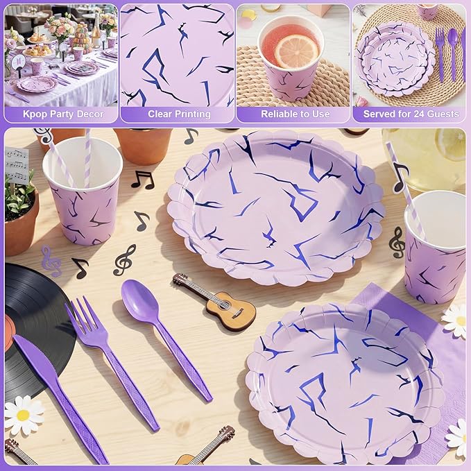 Yungyan 144 Pcs Kpop Birthday Decorations Kpop Party Plates Cups