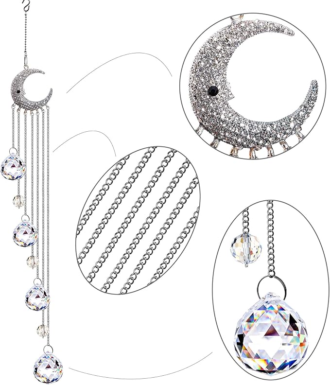 20.5inch Hanging Clear Crystal Suncatcher Ornaments with Moon Decor