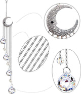 20.5inch Hanging Clear Crystal Suncatcher Ornaments with Moon Decor