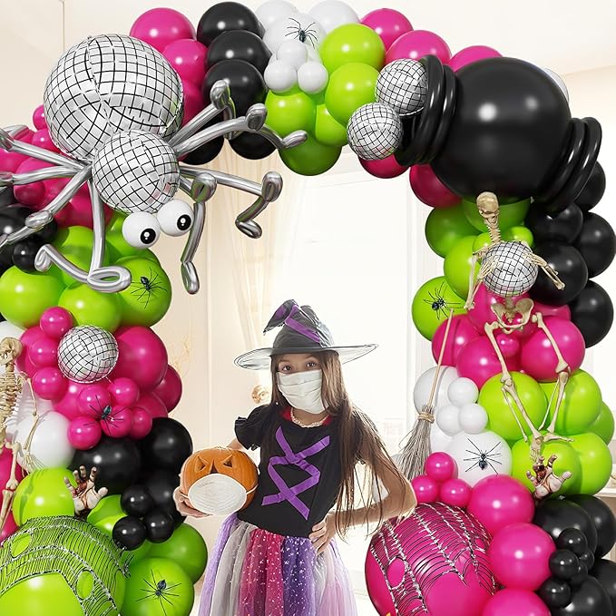 Halloween Balloon Arch Kit Hot Pink Green Black Balloons Garland