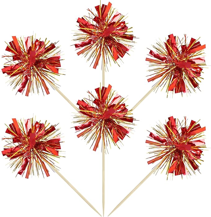 Gyufise 30Pcs Foil Firework Cupcake Toppers Sparkle Tinsel Cake #13
