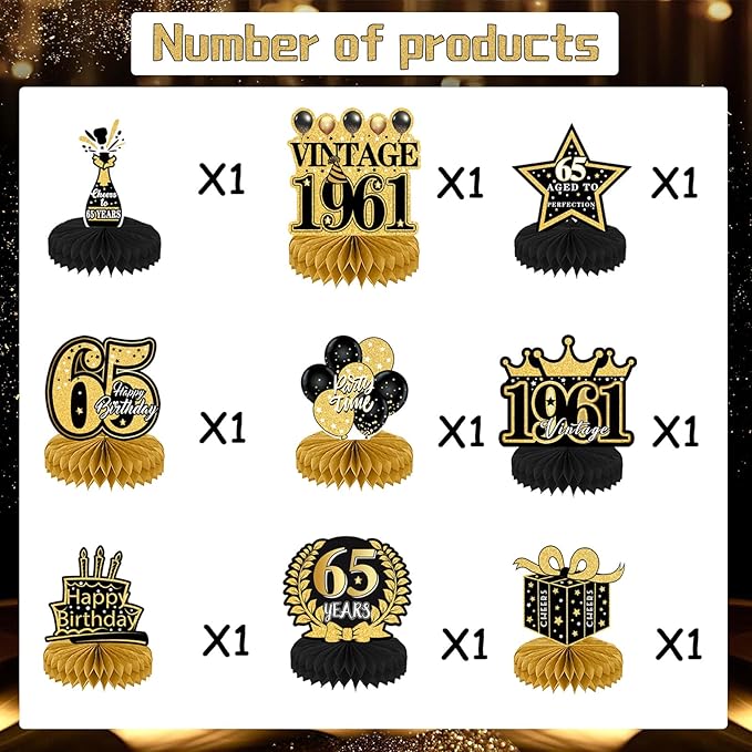 65th Birthday Decorations for Men - 9PCS Vintage 65th Birthday