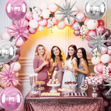 6Pcs Pink Silver Foil Balloons,22Inch Light Pink Silver 4D Round Ball