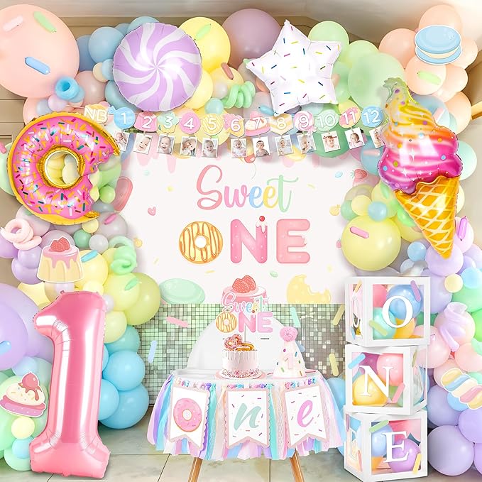 1st Birthday Decorations for Girl 150 Pcs Sweet One Birthday Party