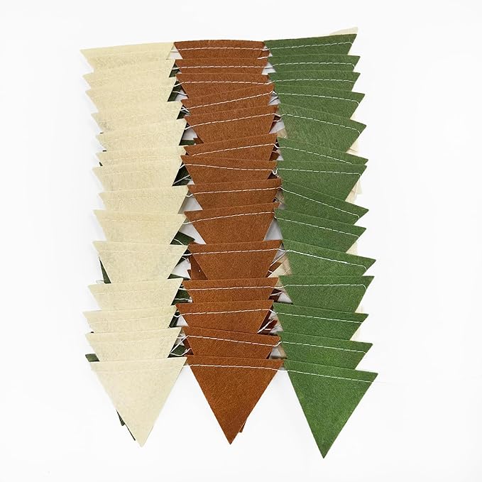 Jungle Party Decoration Sage Green Brown Beige Felt Hanging Triangle