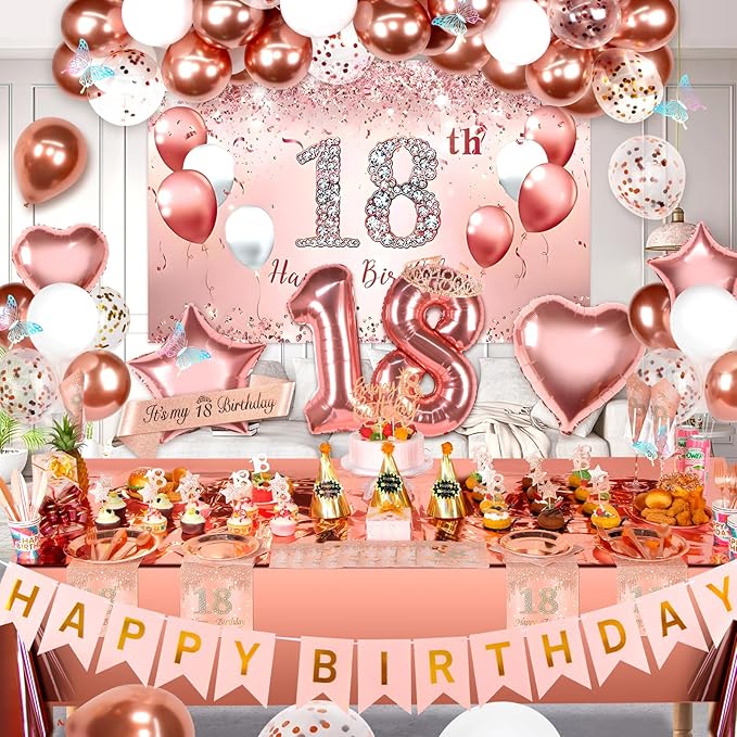 18th Birthday Decorations for Girls Rose Gold Party Decorations