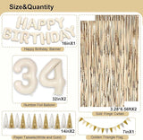 34th Birthday Decorations for Women, White and Gold 34 Boho Birthday