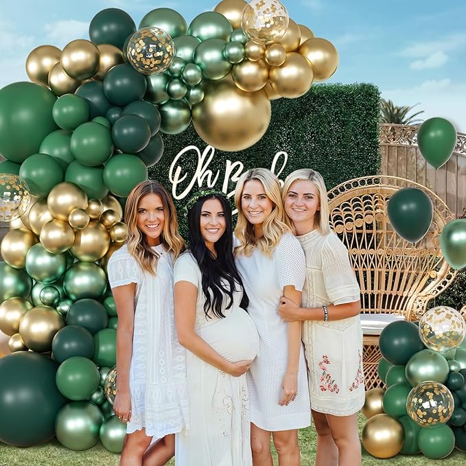 147pcs Green Balloon Garland Arch Kit, Dark Emerald Green and Gold