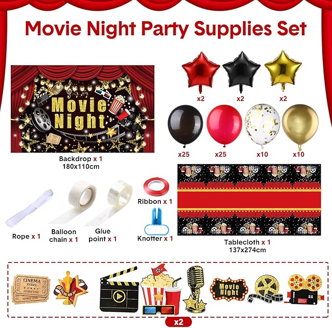 99 Pcs Movie Night Party Decorations Kit Film Supplies Include