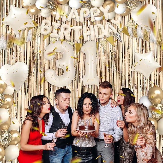 31st Birthday Decorations for Women, White and Gold 31 Boho Birthday