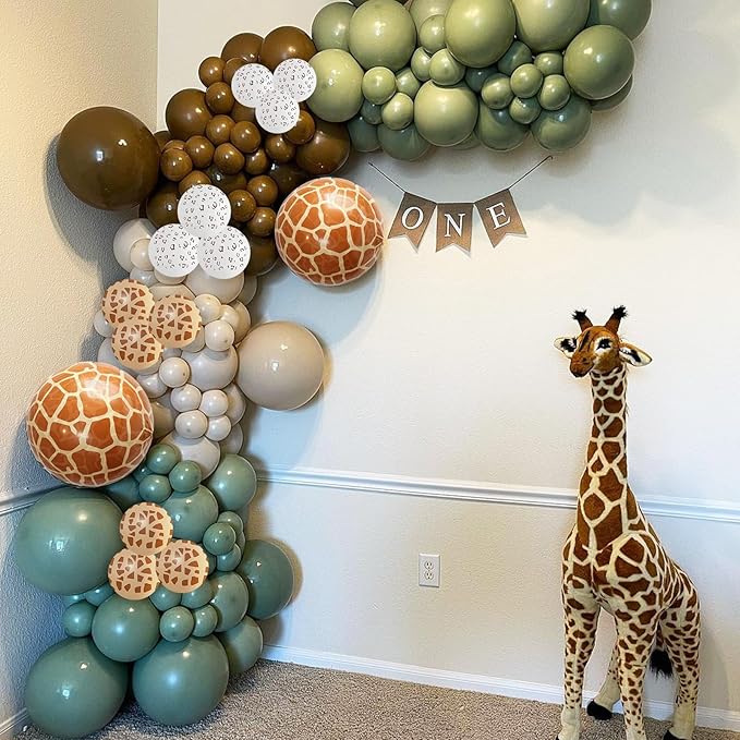 Jungle Safari Balloon Garland Arch Kit 118pcs Sage Green Brown