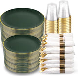 KIRE 350PCS Green Plates Disposable - Heavy Duty Green and Gold