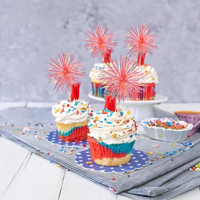 Gyufise 30Pcs Foil Firework Cupcake Toppers Sparkle Tinsel Cake #31
