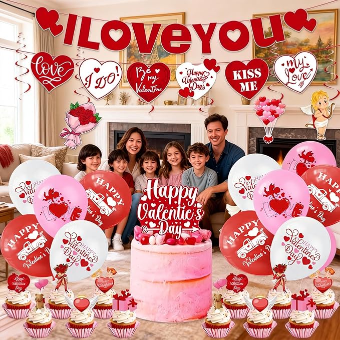 39 Pcs Valentine's Day Decorations Kit I LOVE YOU Banner with