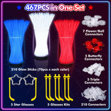 BUDI 467Pcs 4th of July Accessories Glow Sticks: Red White Blue Glow