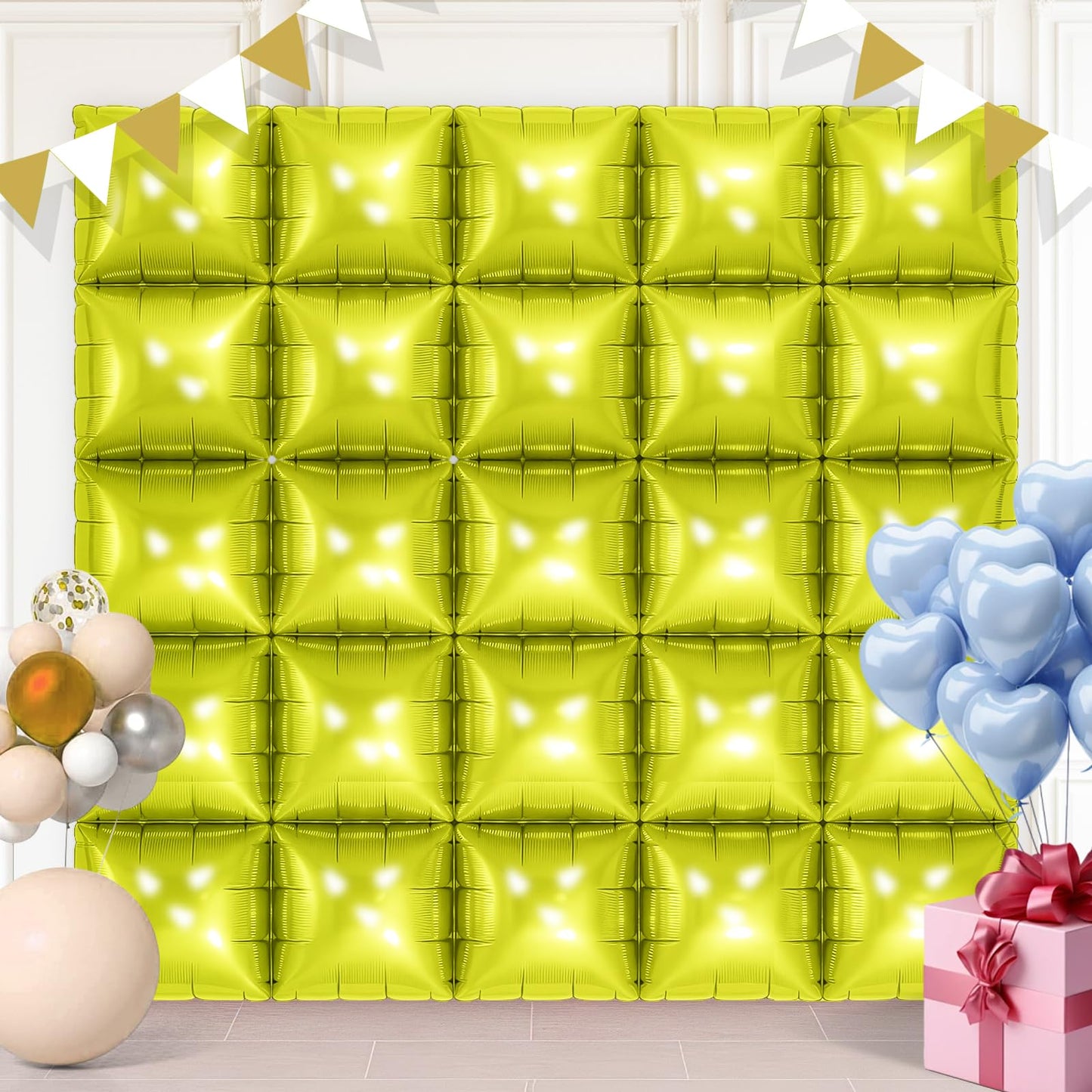 Lemon Green Square Foil Balloons 25 Pcs Metallic Lemon Green Balloons