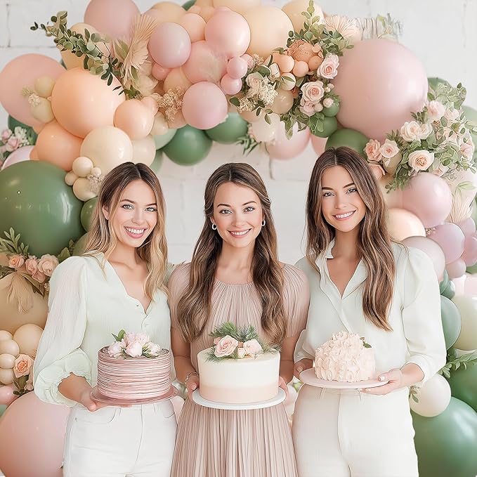 Pink and Green Neutral Balloon Arch Kit, Pink White Green Balloon