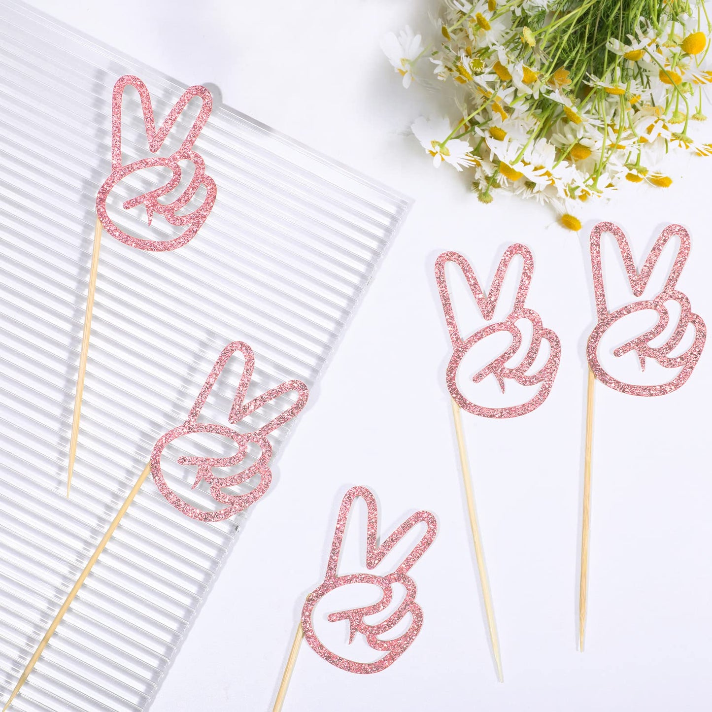 Spakon 24 Pcs Peace Sign Cupcake Toppers Glitter Peacekeeper Cupc Rose