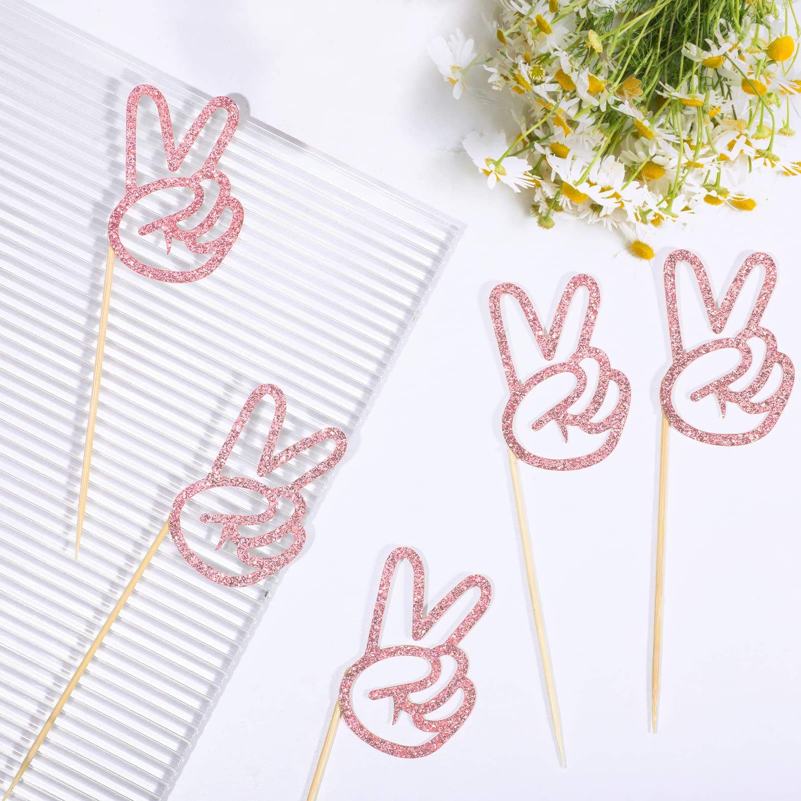 Spakon 24 Pcs Peace Sign Cupcake Toppers Glitter Peacekeeper Cupc Rose
