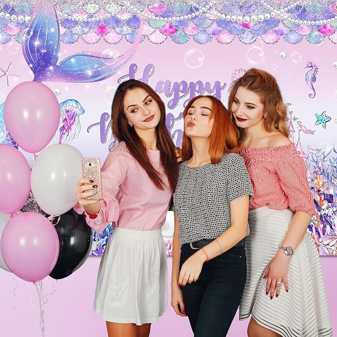 Mermaid Birthday Banner Under The Sea Backdrop for Girls Party