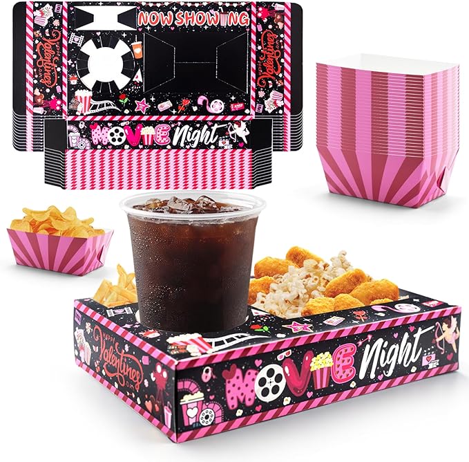 48 Pcs Valentine's Day Party Supplies Movie Night Paper Snack Trays