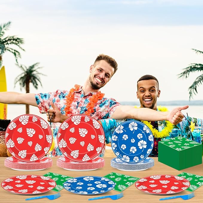 96pcs Hawaii Party Plates and Napkins Tropical Cartoon Movie