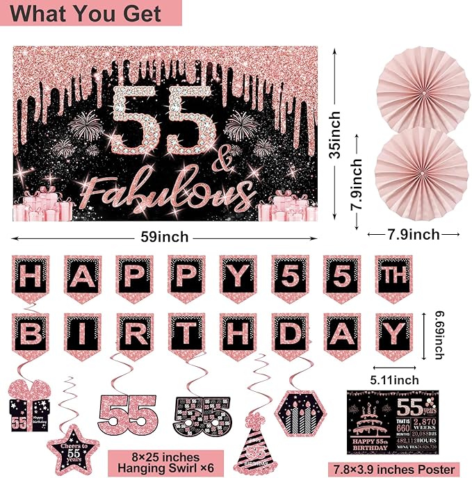 55th Birthday Decorations for Women 32PCS 55th Birthday Party