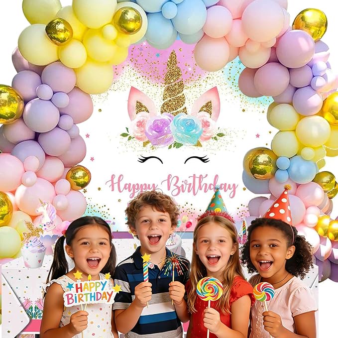 Pink Unicorn Party Decorations Kit 124Pcs Macaron Balloon Arch with