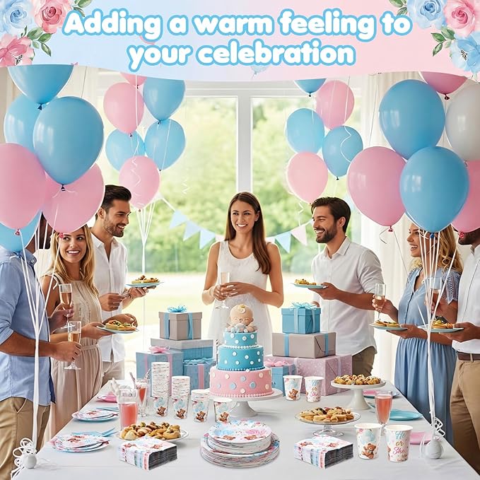 250 Pcs Bear Gender Reveal Paper Plates and Napkins Party Supplies