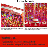 4 Packs Red Foil Fringe Curtain, Red Glitter Metallic Tinsel Backdrop