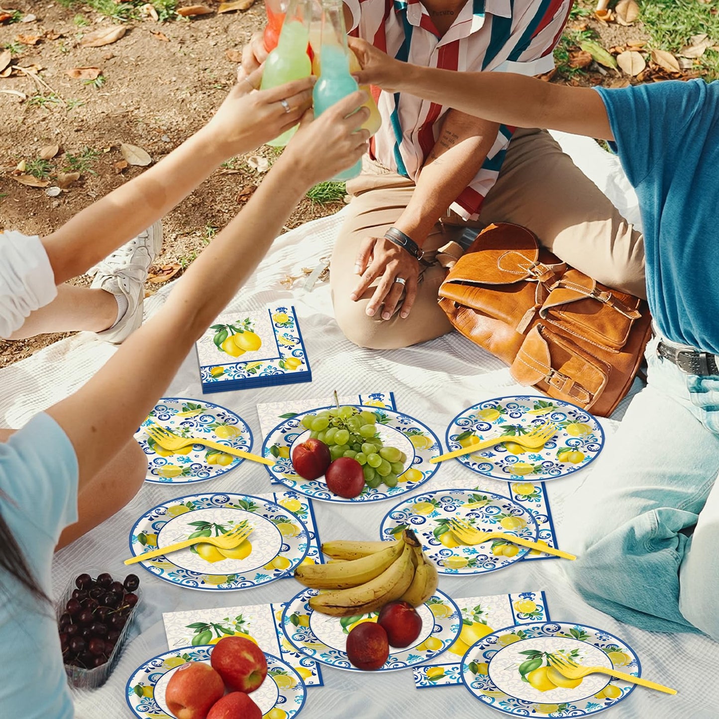 100Pcs Capri Lemon Paper Plates and Napkins Lemon Birthday Party