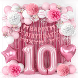 10th Birthday Decorations for Girls Pink Number 10 Balloon Bow