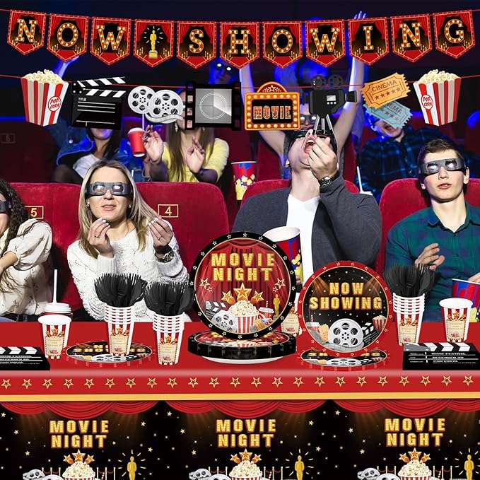 170pcs Movie Night Party Supplies Now Showing Paper Plates Napkins