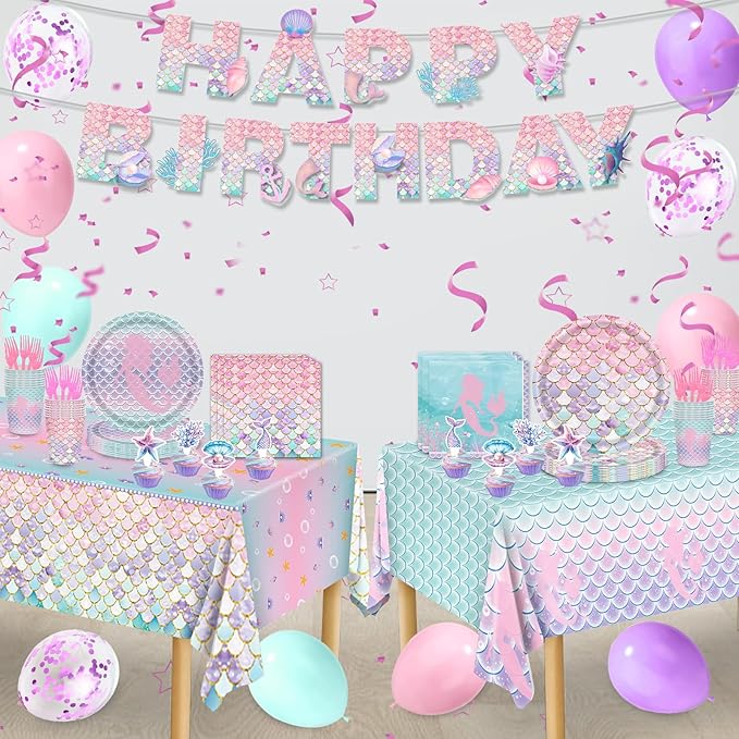Mermaid Birthday Decorations 147Pcs Mermaid Party Supplies Serves 24
