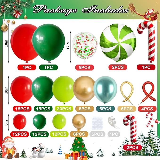 Christmas Balloons Garland Arch Kit Red Dark Green Gold Balloons