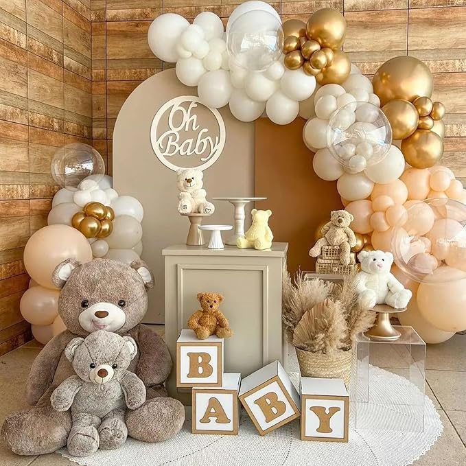 White Sand Gold Balloons Set, 12 Inch Double Stuffed Blush Beige Boho