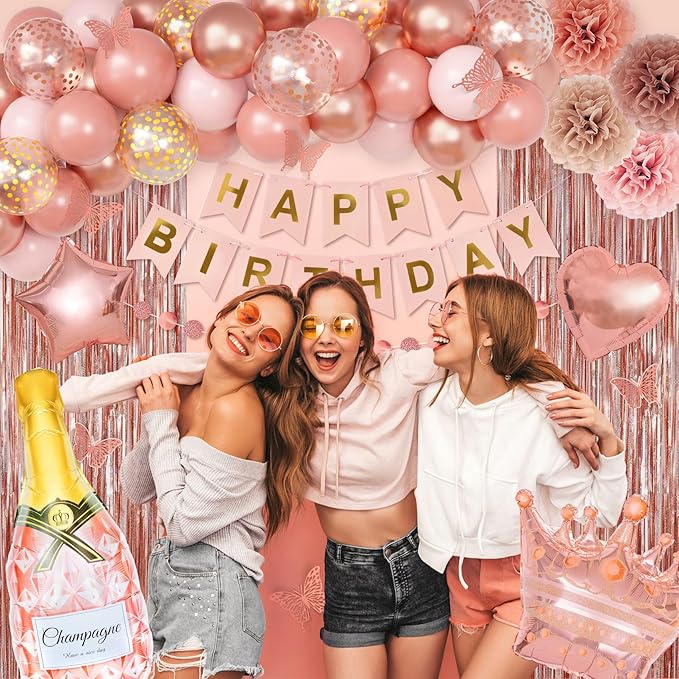 Ouddy Life Rose Gold Birthday Party Decorations for Women Girls,