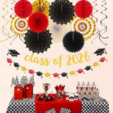 Red-Black Gold Party-Decorations Graduation Banner-Streamers - 18pcs K
