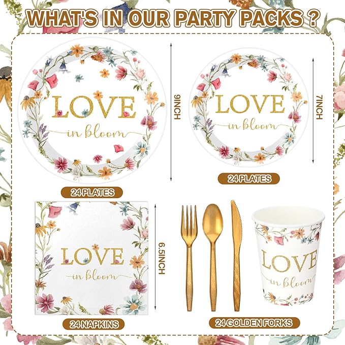 24 Set Love Is in Bloom Wildflower Bridal Shower Decorations