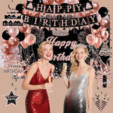 Rose Gold Birthday Decor Kit for Girls Women Backdrop Sparkle Crown