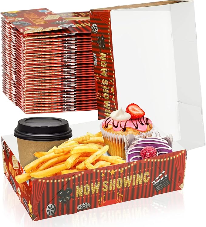 30 Pcs Movie Night Snack Trays 4 Corner Food Boxes for Popcorn Nacho